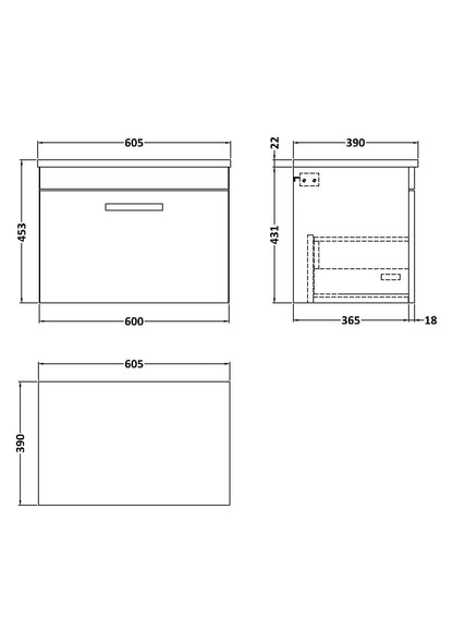 Nuie Athena Wall Hung Single Drawer Unit & Laminate Worktop