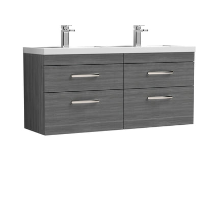 Nuie Athena Wall Hung 1200mm 4 Drawer Cabinet with Double Basin