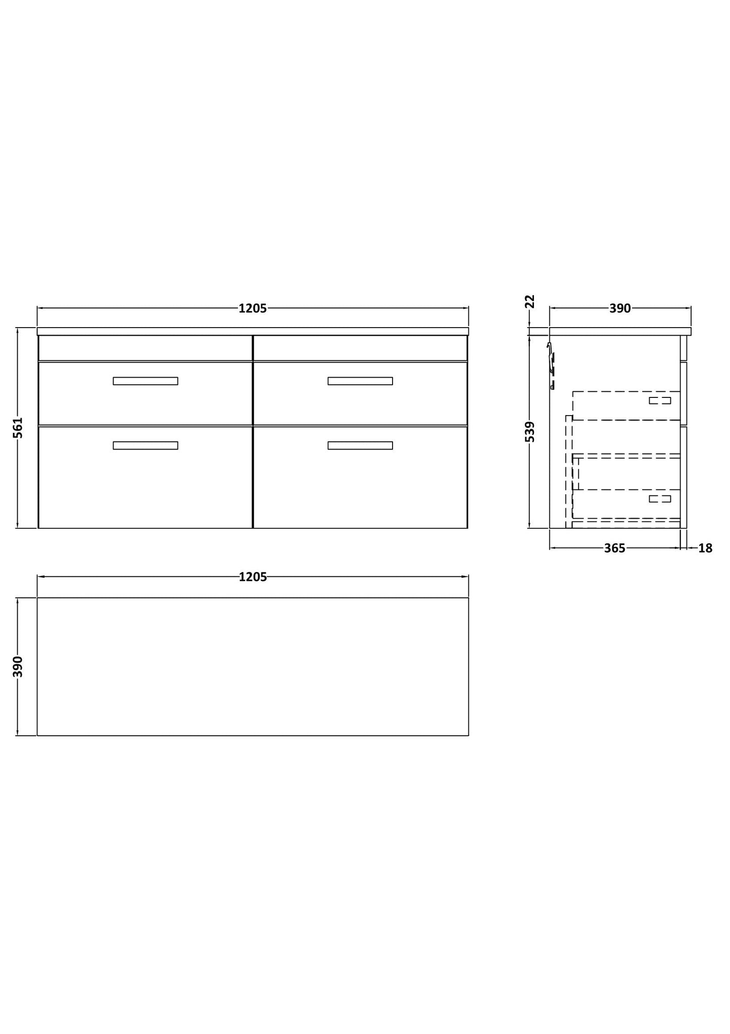 Nuie Athena 1200mm Wall Hung 4-Drawer Unit & Laminate Worktop