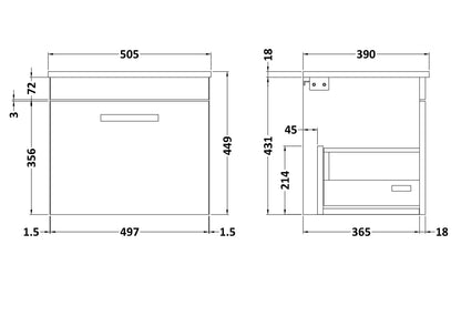 Nuie Athena Wall Hung Cabinet With Worktop - Gloss Grey