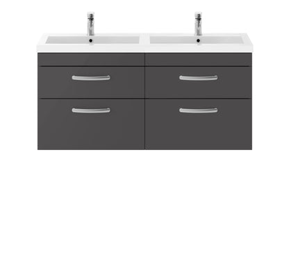 Nuie Athena Wall Hung 1200mm 4 Drawer Cabinet with Double Basin