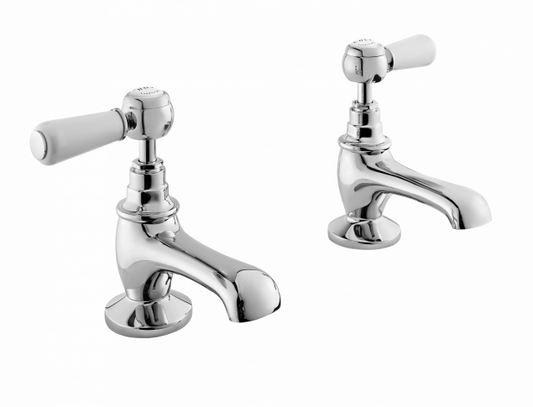 Bayswater Lever - Deck Mounted - 2 Tap Hole Domed Basin Taps - Chrome & Black