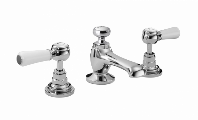 Bayswater Lever - Deck Mounted - 3 Tap Hole Hex Basin Tap - Chrome & Black