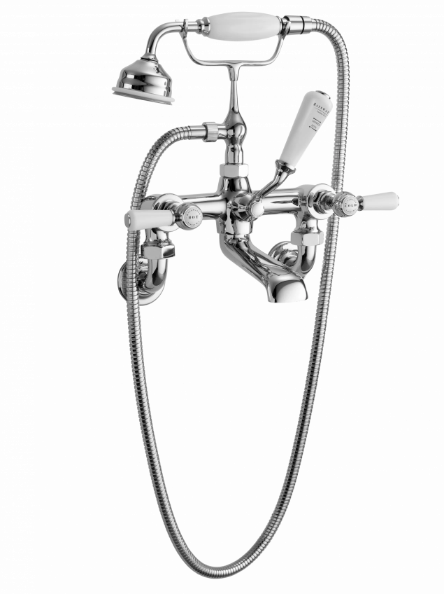 Bayswater Lever Wall Mounted 2 Tap Hole Hex Bath Shower Mixer - Chrome & Black