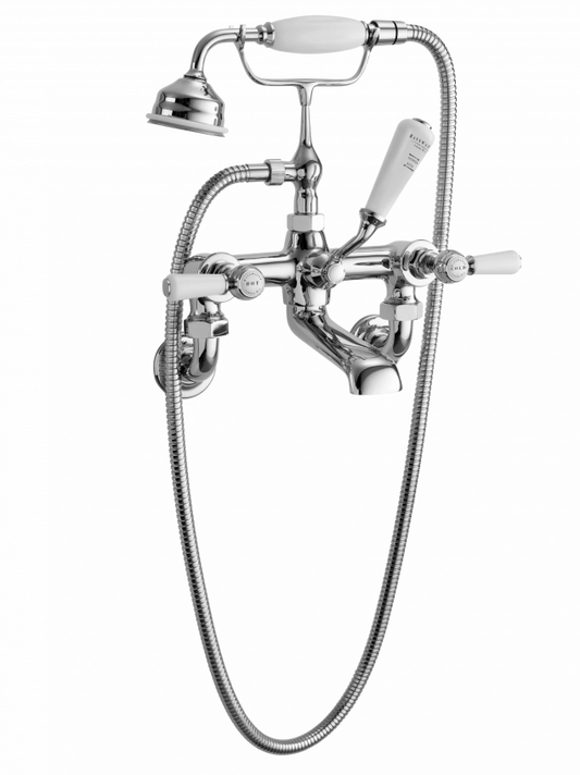 Bayswater Lever Wall Mounted 2 Tap Hole Hex Bath Shower Mixer - Chrome & Black