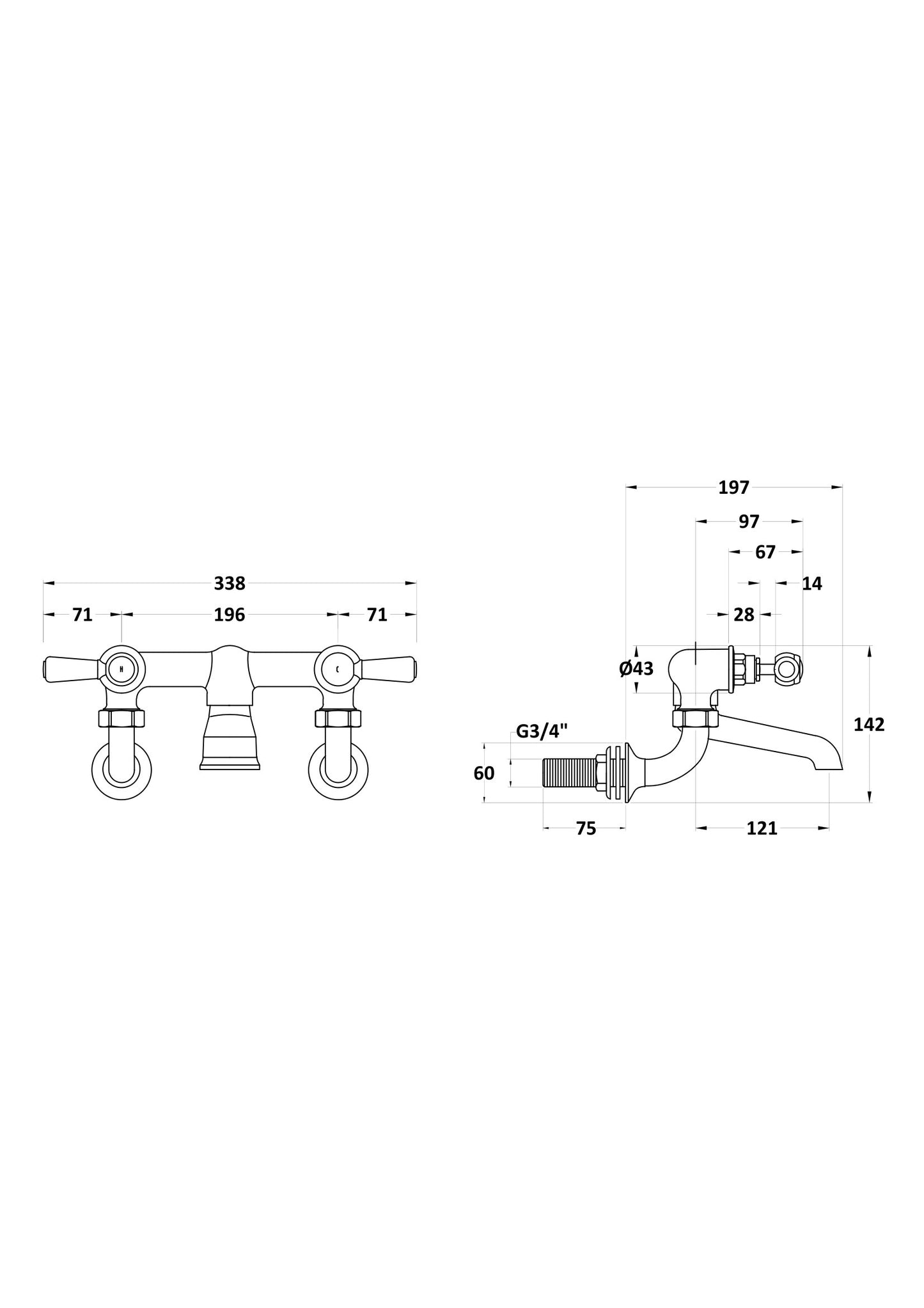 Hudson Reed Topaz Lever Hexagonal Wall Mounted Bath Filler