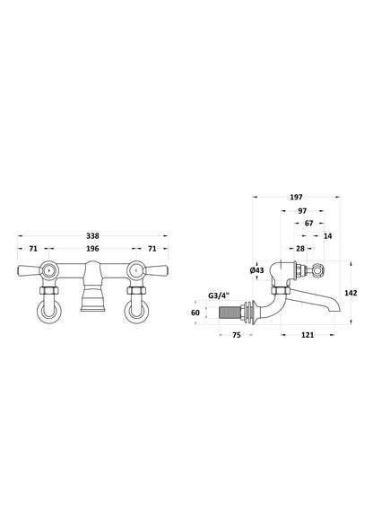 Hudson Reed Topaz Lever Hexagonal Wall Mounted Bath Filler