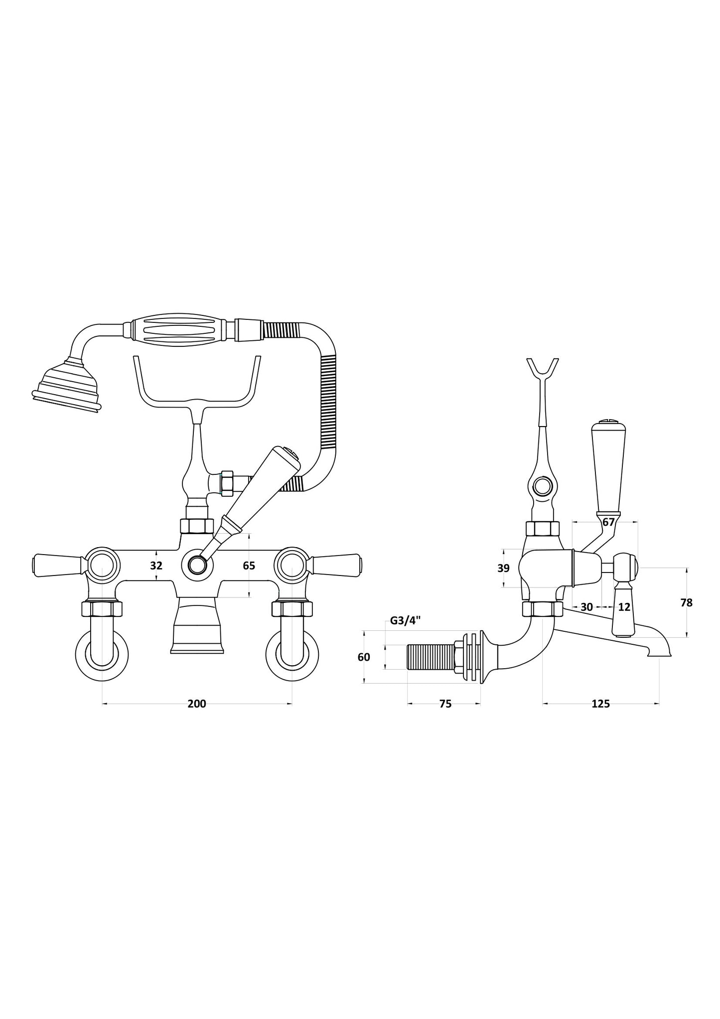 Hudson Reed Topaz Lever Dome Wall Mounted Bath Shower Mixer With shower kit