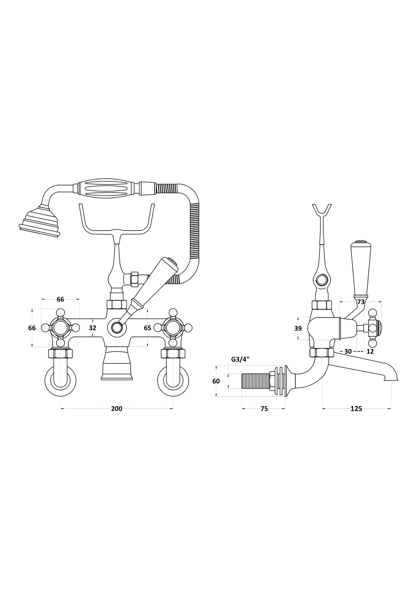 Hudson Reed Topaz Crosshead Dome Wall Mounted Bath Shower Mixer With shower kit