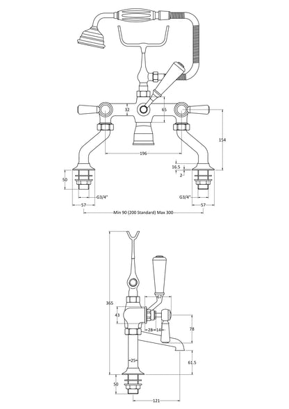 Hudson Reed Topaz Lever Hexagonal Deck Mounted Bath Shower Mixer With shower kit