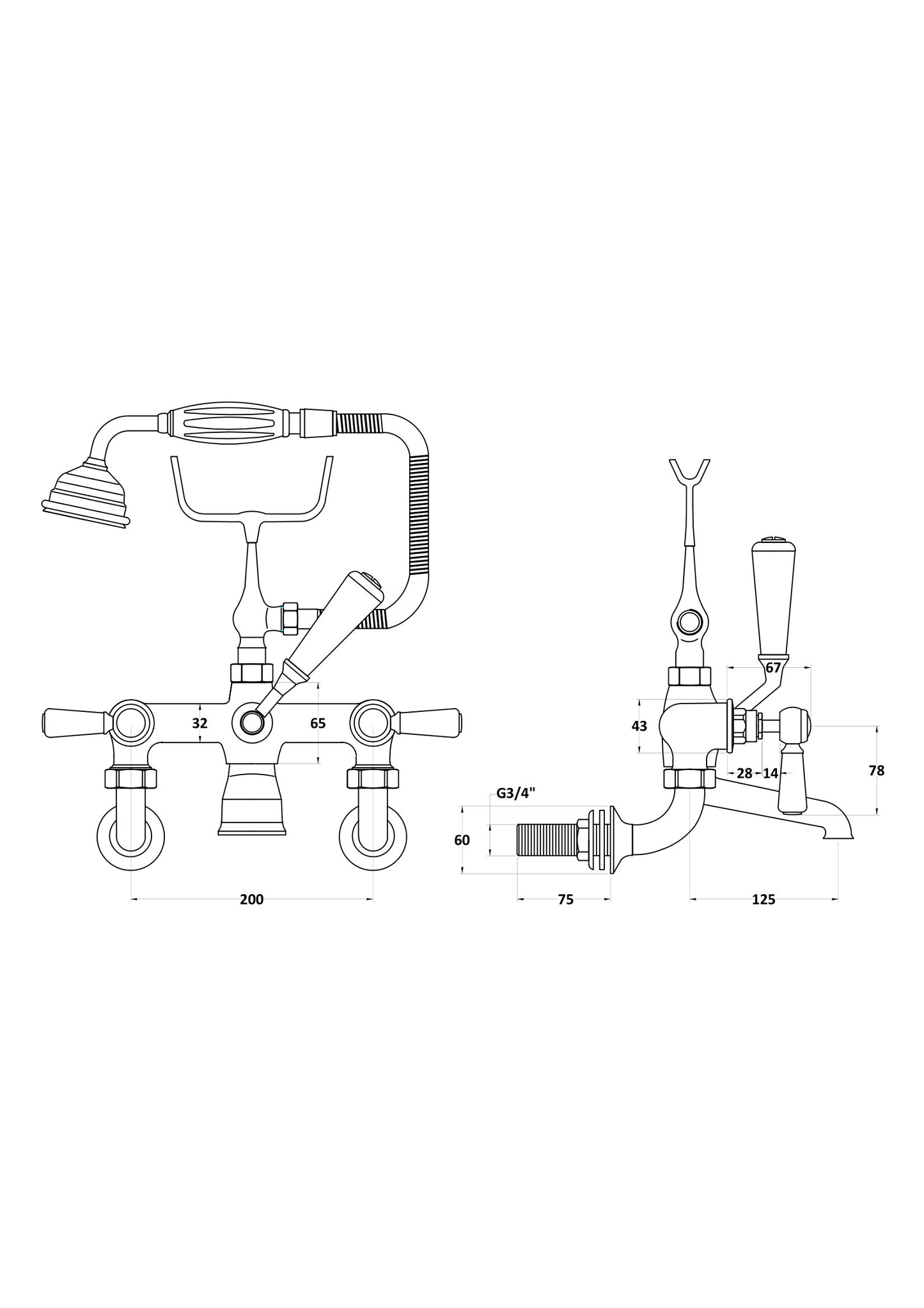 Hudson Reed Topaz Lever Hexagonal Wall Mounted Bath Shower Mixer With shower kit