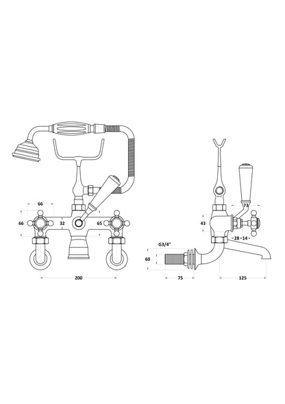 Hudson Reed Topaz Crosshead Hexagonal Wall Mounted Bath Shower Mixer With shower kit