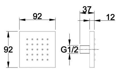 Hudson Reed Square Tile Body Jet - H92 x W92mm