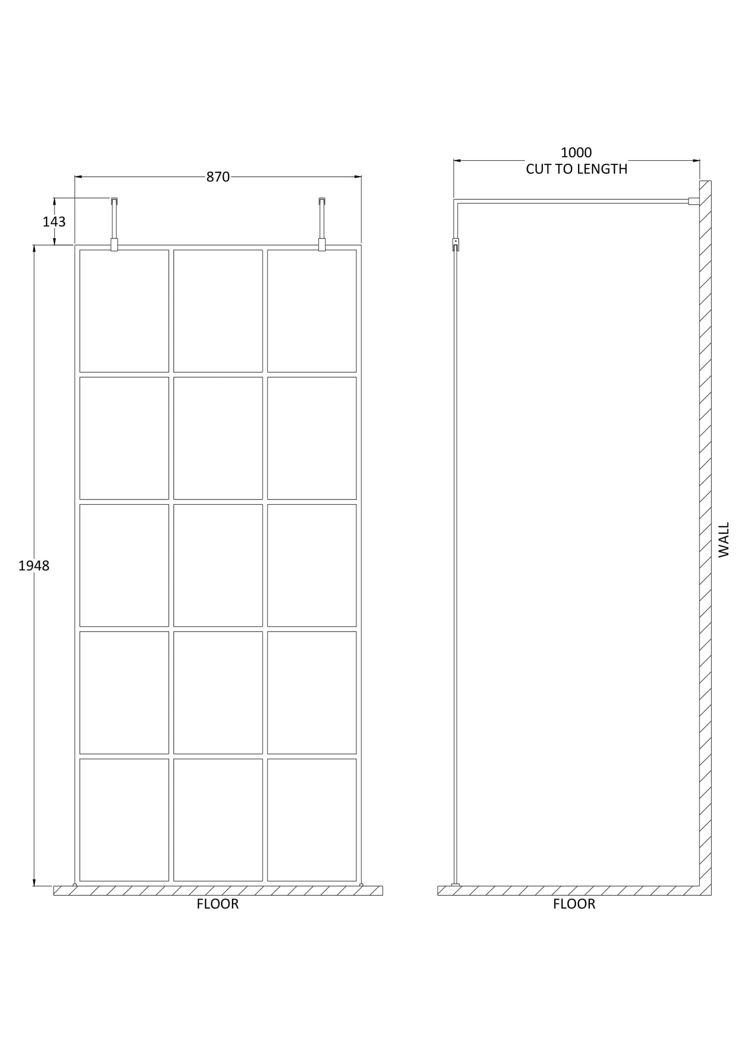 Hudson Reed Freestanding Framed Wetroom Screen With Two Top Support Arm