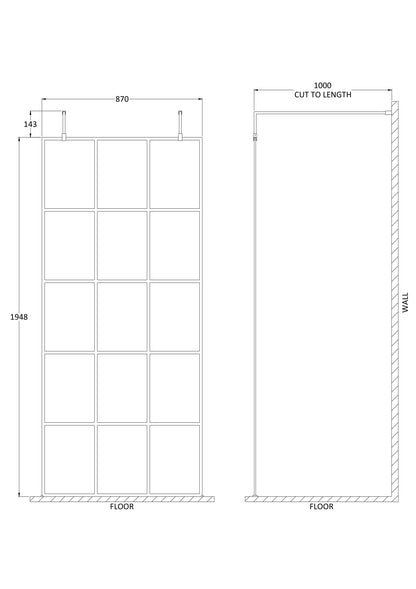 Hudson Reed Freestanding Framed Wetroom Screen With Two Top Support Arm