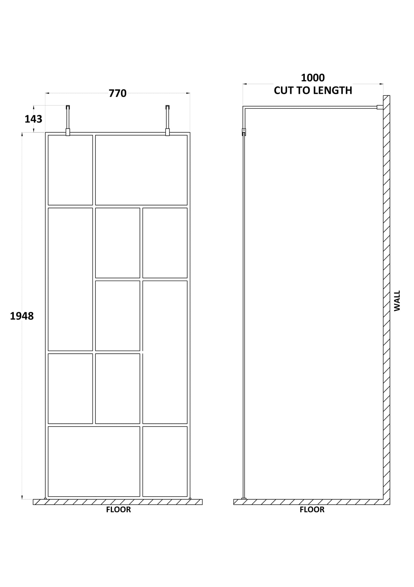 Hudson Reed Freestanding Abstract Framed Wetroom Screen With Two Top Support Arms