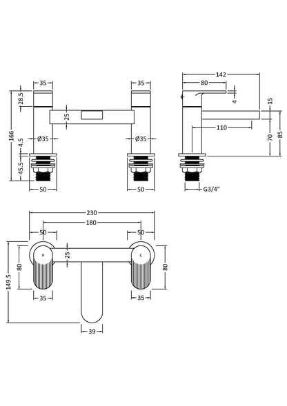 Nuie Cyprus Deck Mounted Bath Filler