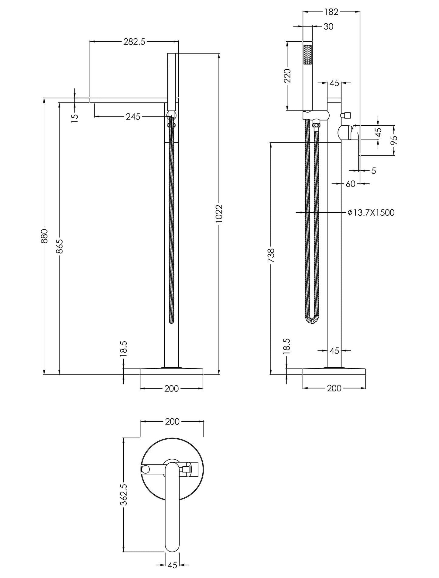 Nuie Binsey Freestanding Bath Shower Mixer with Kit