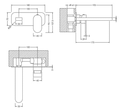 Nuie Binsey Wall Mounted 2 Tap Hole Basin Mixer With Plate