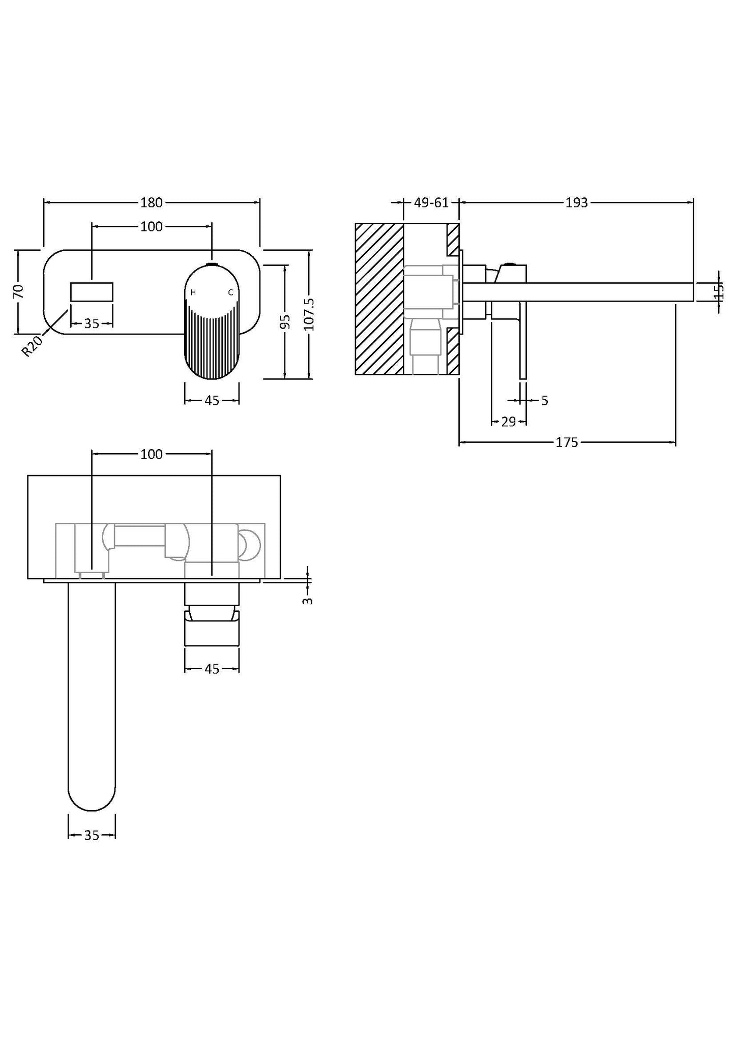 Nuie Cyprus Wall Mounted 2 Tap Hole Basin Mixer With Plate