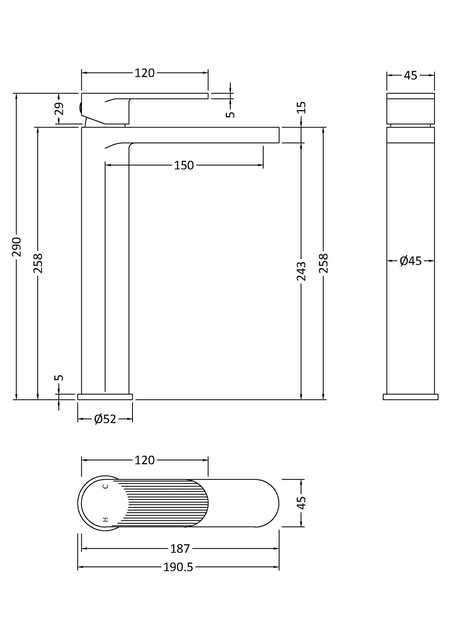 Nuie Cyprus High Rise Mono Basin Mixer