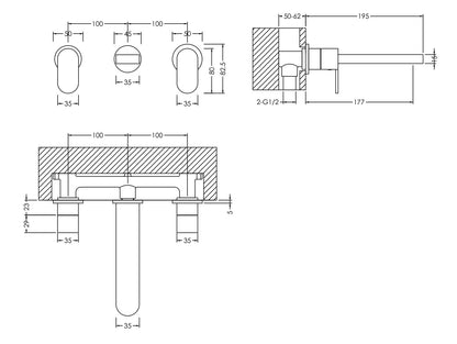 Nuie Binsey Wall Mounted 3TH Basin Mixer