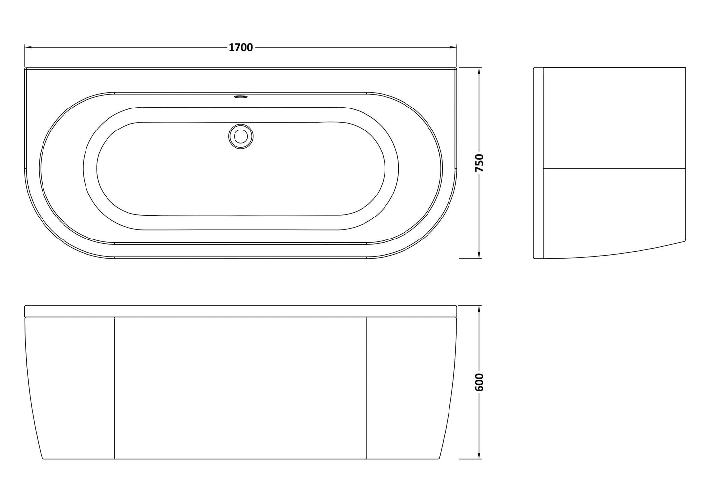 Nuie Shingle Curved Back to Wall Bath with Panel