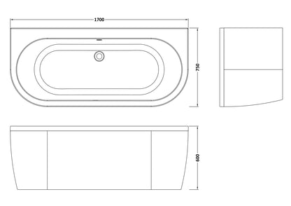 Nuie Shingle Curved Back to Wall Bath with Panel