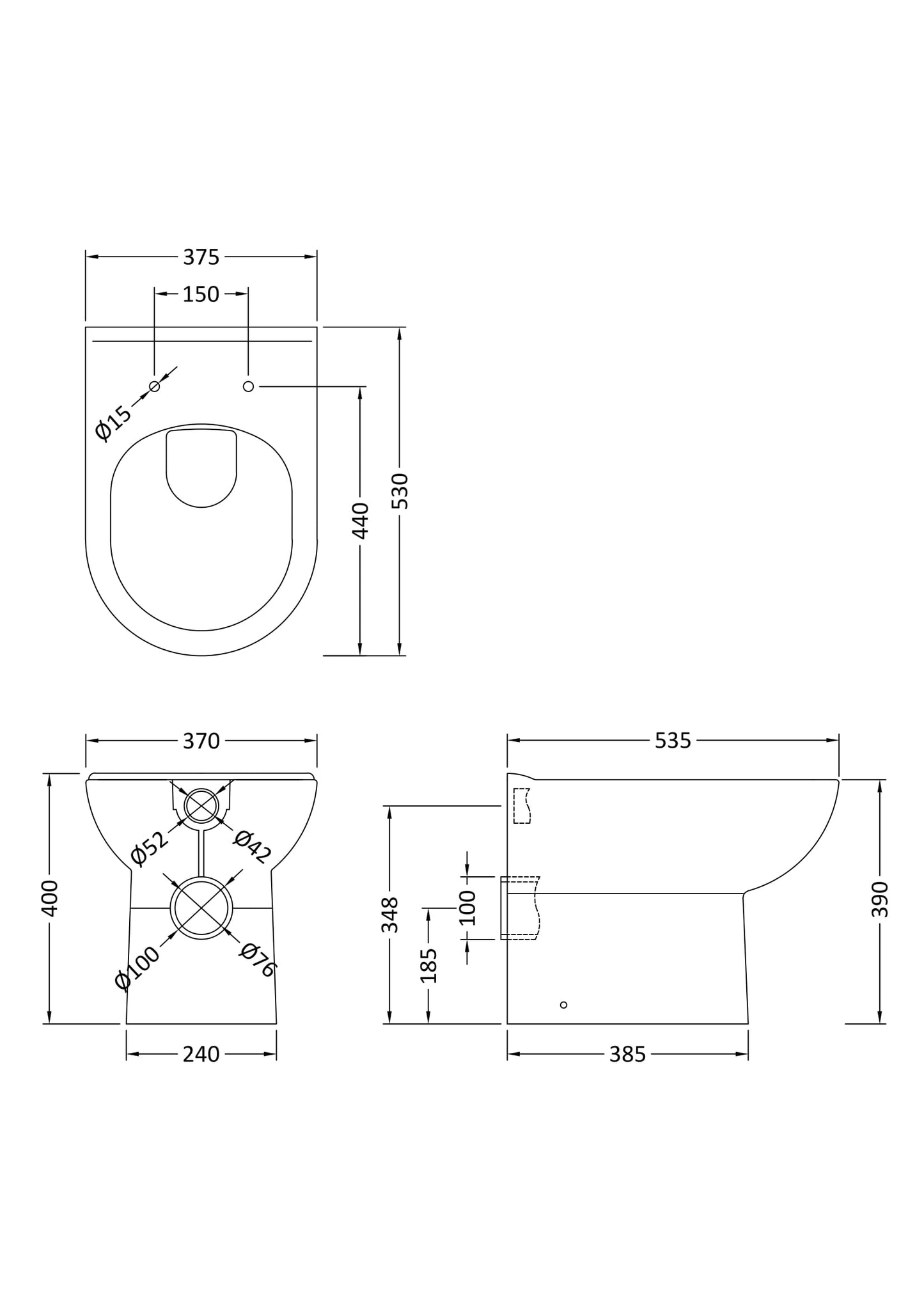 Nuie Lawton D-Shape Back to Wall Toilet