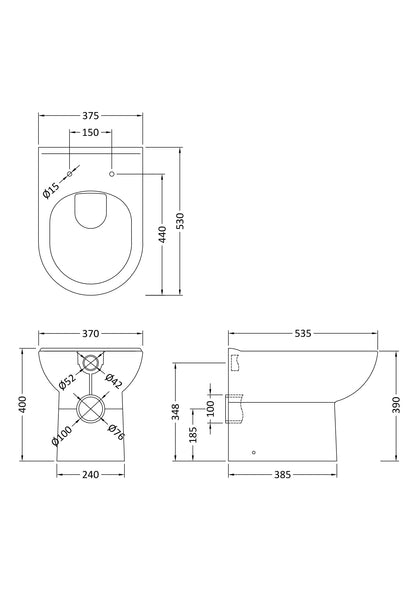 Nuie Lawton D-Shape Back to Wall Toilet