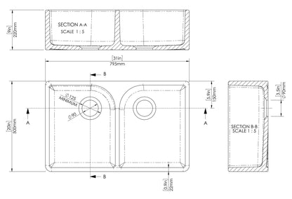 Nuie Butler Sink Full Weir 795 x 500 x 220