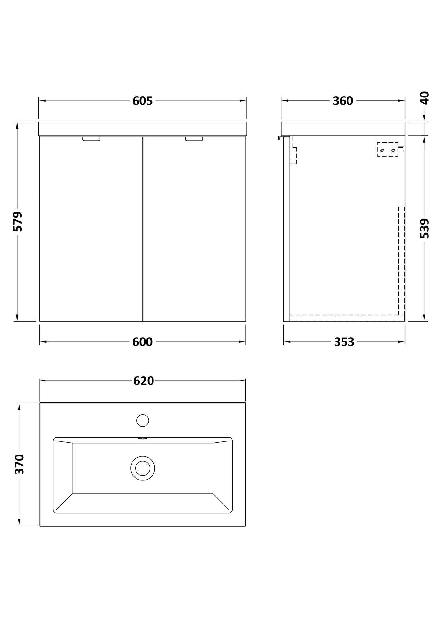 Hudson Reed Fusion Full Depth Wall Hung 2-Door Vanity Unit with Basin