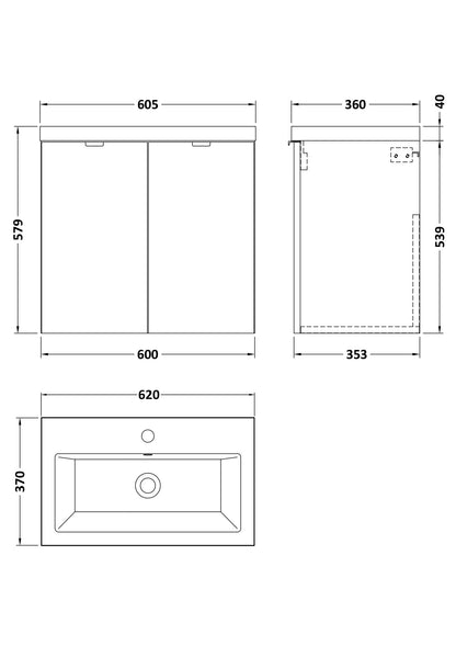 Hudson Reed Fusion Full Depth Wall Hung 2-Door Vanity Unit with Basin