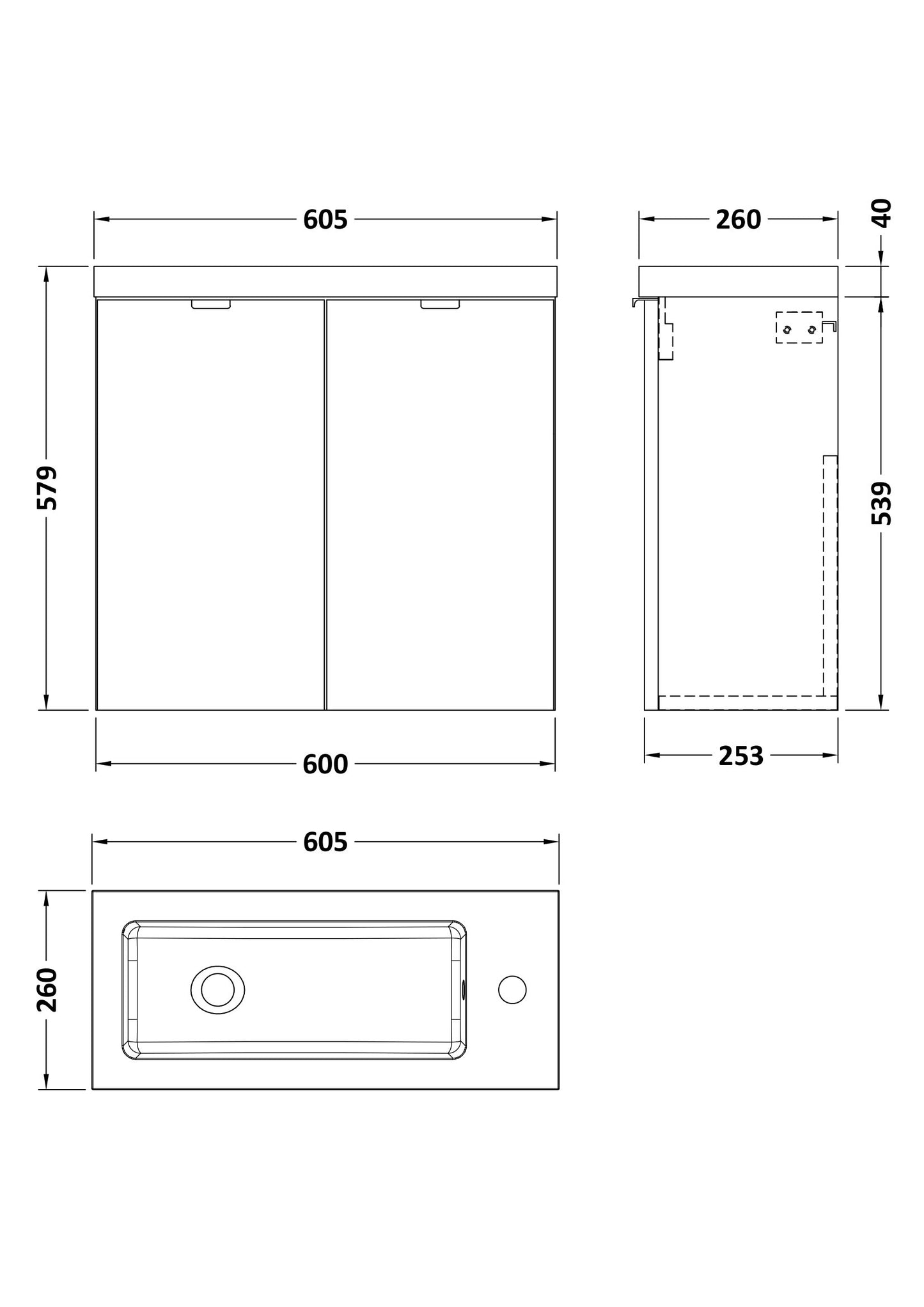 Hudson Reed Fusion Slimline Wall Hung 2-Door Vanity Unit with Basin