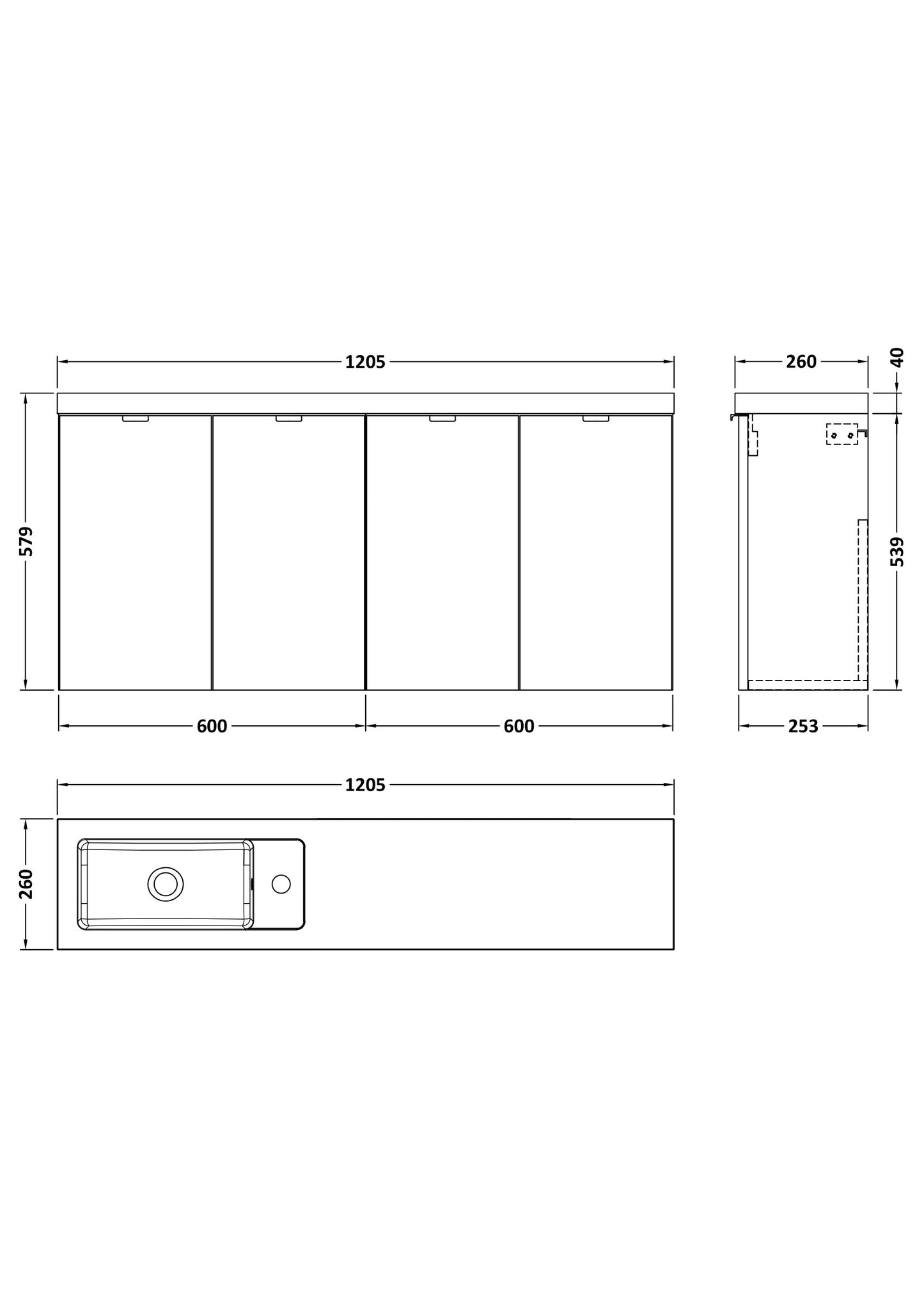 Hudson Reed Fusion Slimline Wall Hung 4-Door Vanity Unit with Basin