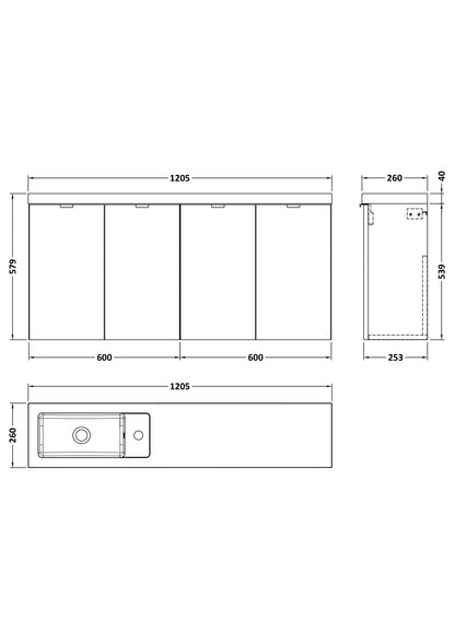 Hudson Reed Fusion Slimline Wall Hung 4-Door Vanity Unit with Basin