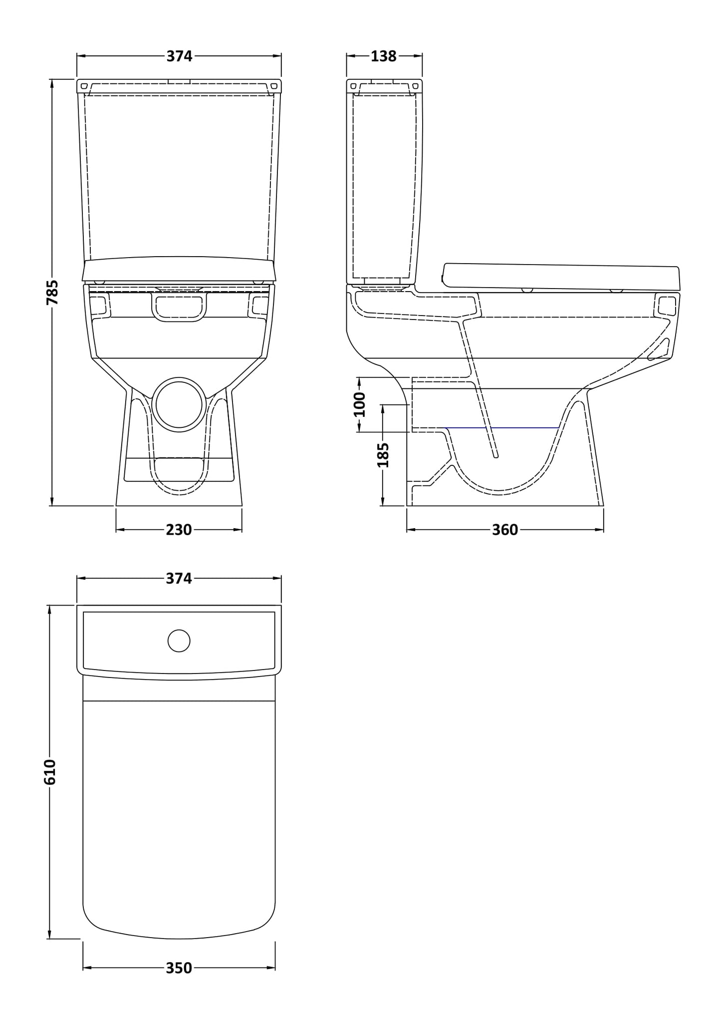 Nuie Bliss Compact Semi-Flush to Wall Toilet & Cistern