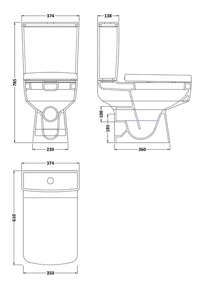 Nuie Bliss Compact Semi-Flush to Wall Toilet & Cistern