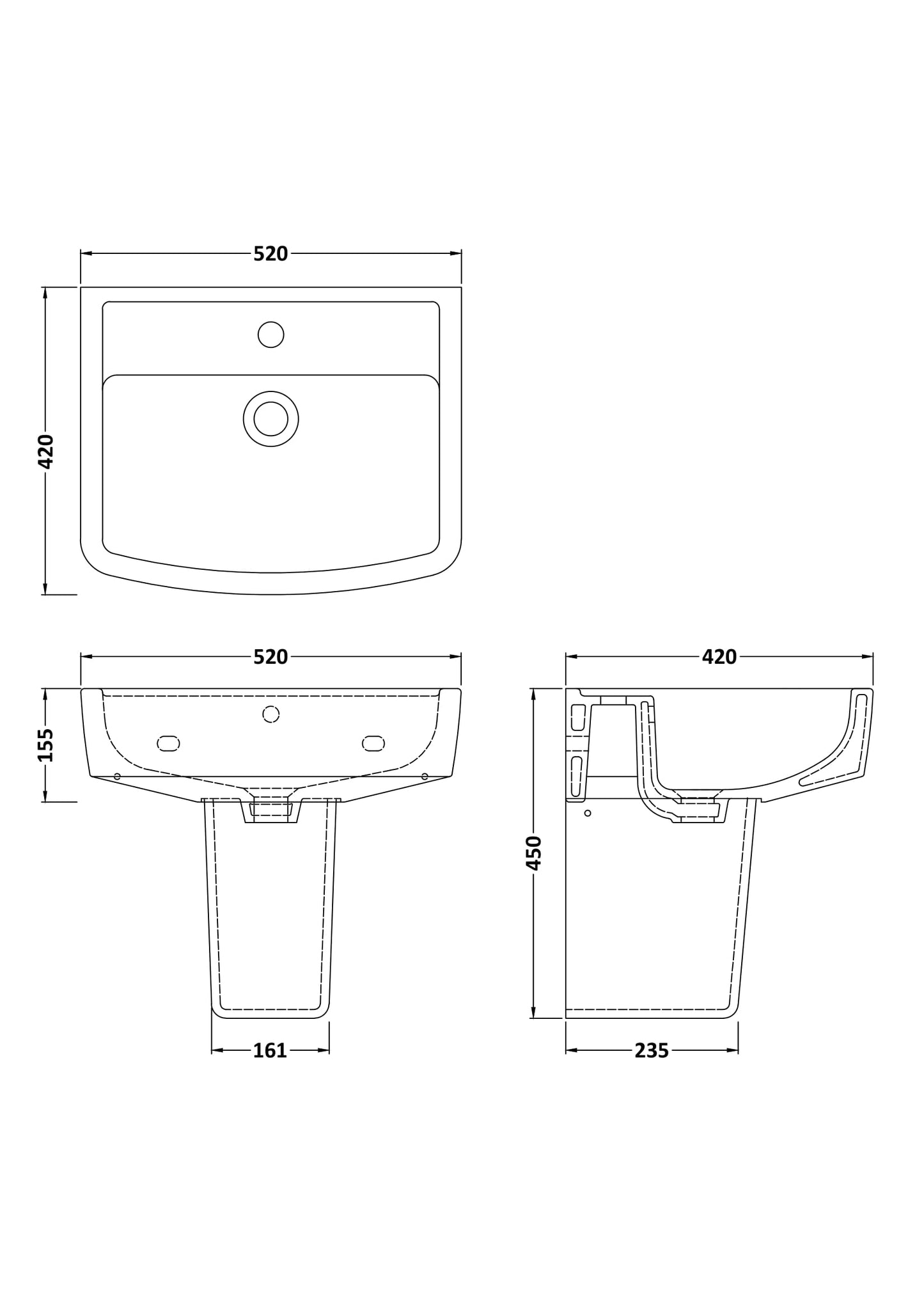 Nuie Bliss 520mm 1TH Basin & Semi Pedestal