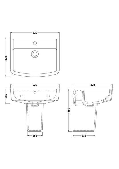 Nuie Bliss 520mm 1TH Basin & Semi Pedestal