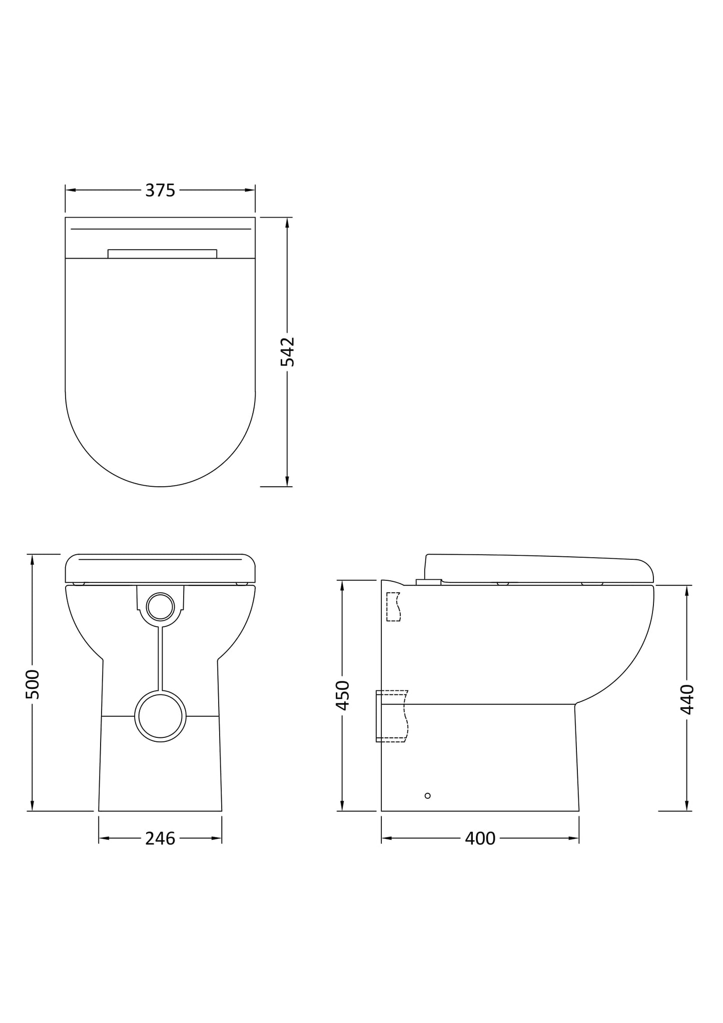 Hudson Reed Comfort Height D-Shape Back to Wall Pan & Soft Close Seat