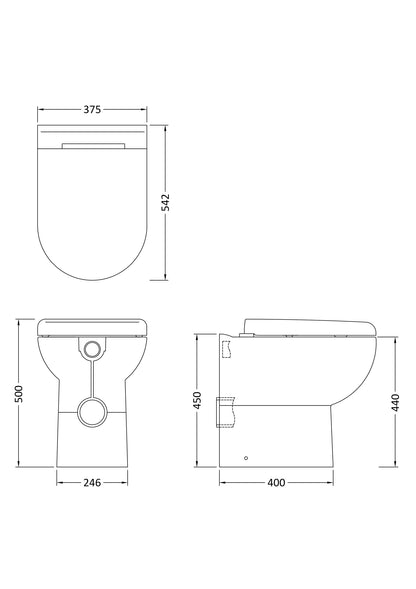 Hudson Reed Comfort Height D-Shape Back to Wall Pan & Soft Close Seat