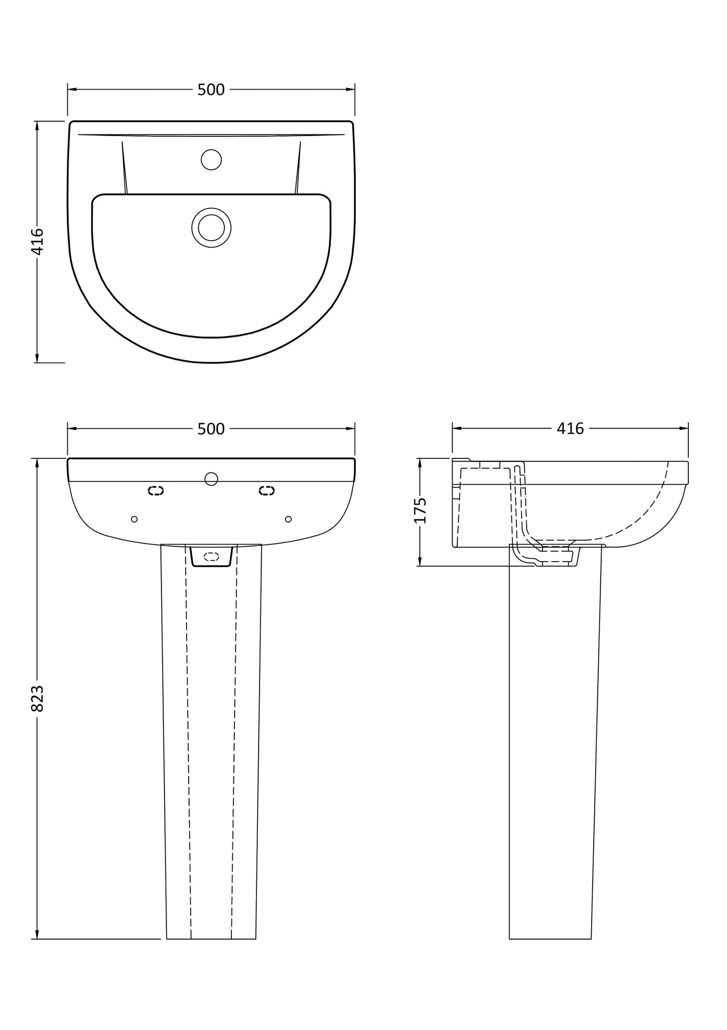 Nuie Harmony 500mm 1TH Basin & Pedestal