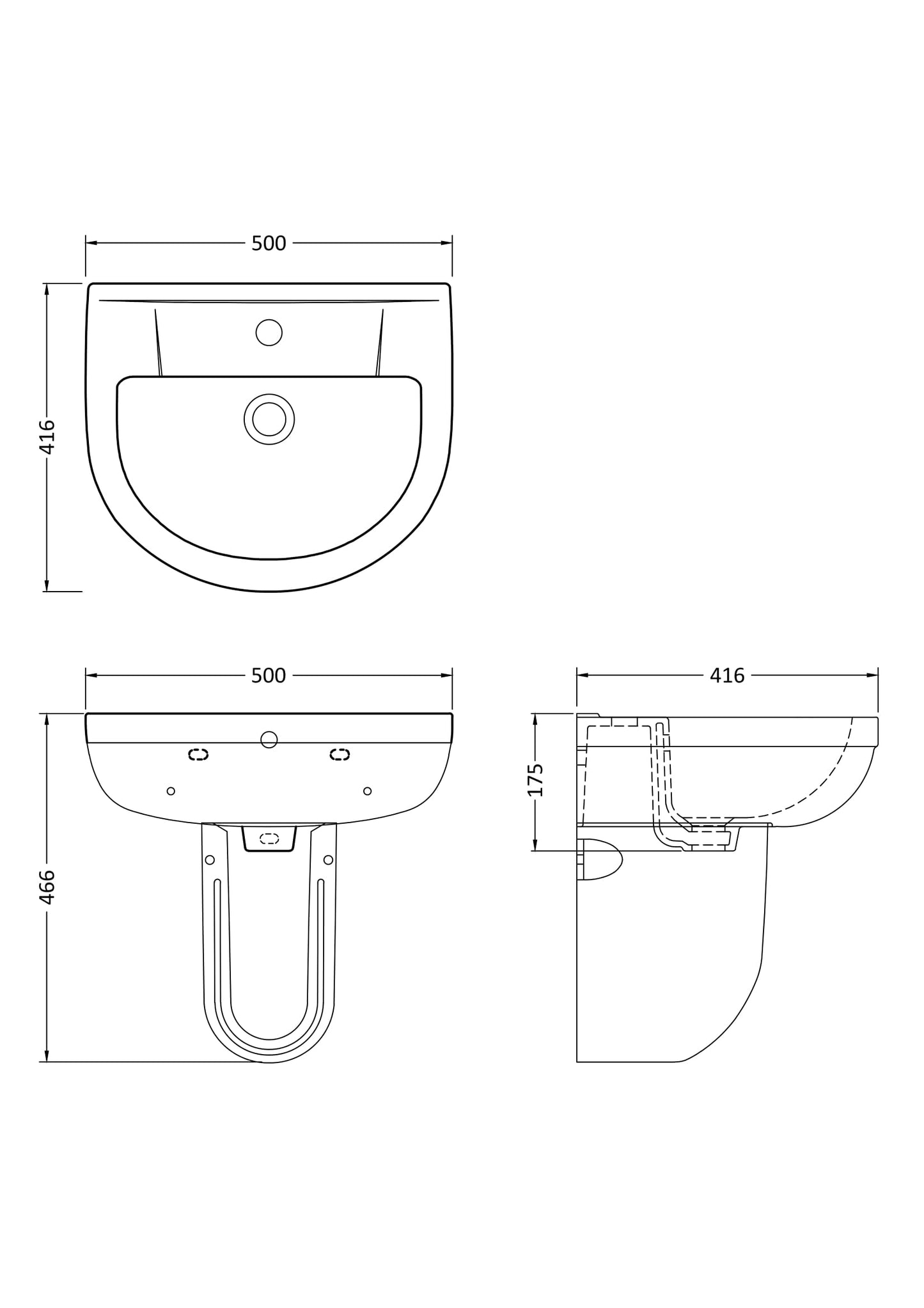 Nuie Harmony 500mm 1TH Basin & Semi Pedestal