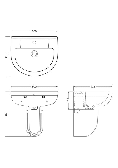 Nuie Harmony 500mm 1TH Basin & Semi Pedestal