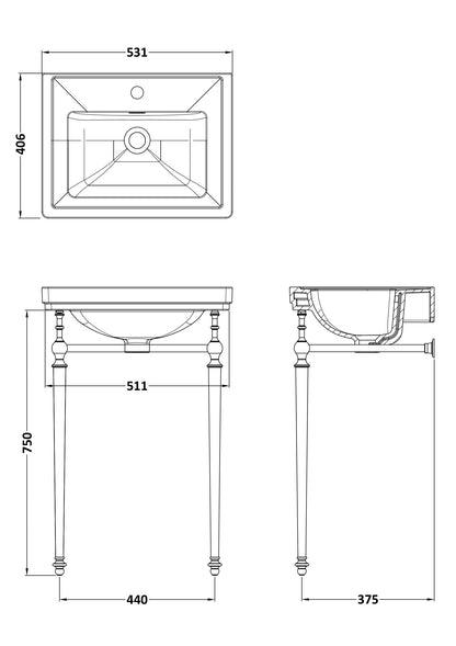 Nuie Carlton 500mm Basin With Traditional Stand