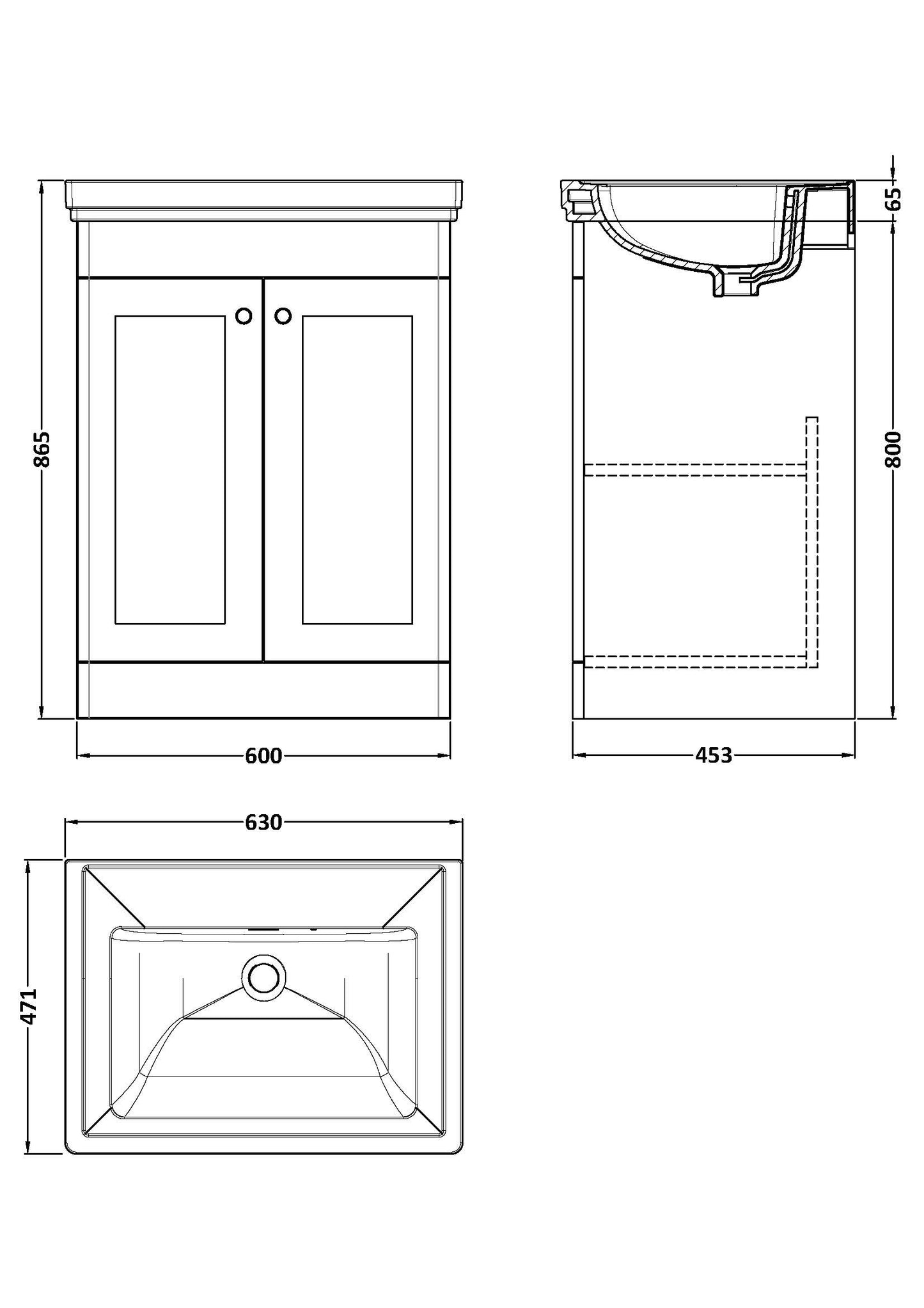 Nuie Classique 600mm Floor Standing 2 Door Vanity & Basin