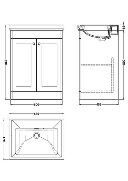 Nuie Classique 600mm Floor Standing 2 Door Vanity & Basin