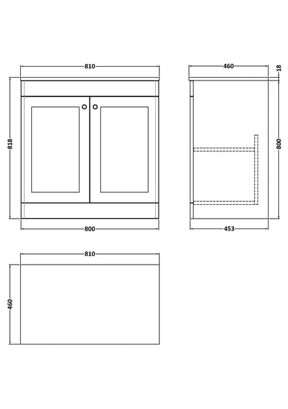 Nuie Classique 800mm Floor Standing 2-Door Vanity with Marble Top