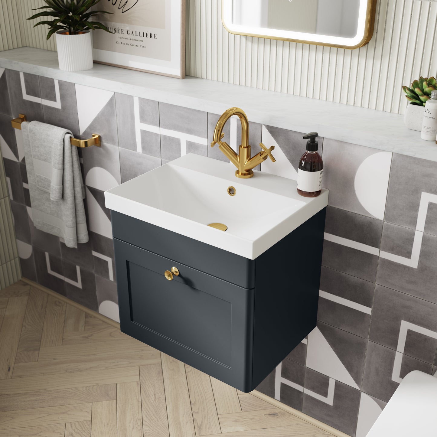 Nuie Classique 500mm Wall Hung 1 Drawer Vanity & Basin